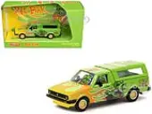 Volkswagen Caddy Pickup Truck with Camper Shell Green with Flames and Graphics ""Rat Fink"" ""Collab64"" Series 1/64 Diecast Model Car by Schuco &amp; Ta