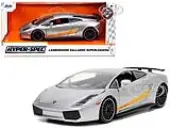 Lamborghini Gallardo Superleggera Silver Metallic with Yellow Stripes ""Hyper-Spec"" Series 1/24 Diecast Model Car by Jada