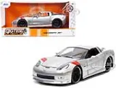 2006 Chevrolet Corvette Z06 Silver Metallic with Red Stripes ""Bigtime Muscle"" Series 1/24 Diecast Model Car by Jada