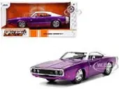1970 Dodge Charger R/T Purple Metallic with White Top and Tail Stripe ""Bigtime Muscle"" Series 1/24 Diecast Model Car by Jada