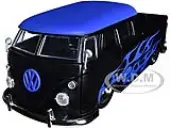 1963 Volkswagen Bus Pickup Truck Matt Black with Matt Blue Top and Flames Graphics ""Punch Buggy"" Series 1/24 Diecast Model Car by Jada