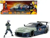 1993 Mazda RX-7 Dark Blue with Green Hood and Kakashi Hatake Diecast Figure ""Naruto Shippuden"" (2009-2017) TV Series ""Anime Hollywood Rides"" Series 1