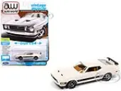 1973 Ford Mustang Mach 1 Pearl White with Black Stripes ""Vintage Muscle"" Series 1/64 Diecast Model Car by Auto World