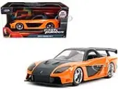 Hans Mazda RX-7 RHD (Right Hand Drive) Orange Metallic and Black ""Fast &amp; Furious"" Movie 1/32 Diecast Model Car by Jada