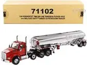 Kenworth T880 Day Cab Tandem Truck with Pusher-Axle and Heil Fleet Duty 9300/DT-C4 Petroleum Tanker Trailer Red and Chrome ""Transport Series"" 1/50 Di