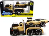 1953 Mack B-61 Flatbed Truck Gold and 1970 Oldsmobile 442 Gold with Black Top and Stripes ""Muscle Transports"" 1/64 Diecast Models by Muscle Machines