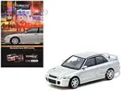 Mitsubishi Lancer GSR Evolution RHD (Right Hand Drive) Silver Metallic with Tarmac Cards ""Global64"" Series 1/64 Diecast Model by Tarmac Works