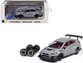 Subaru VAB WRX STI S4 WideBody Gray with Red Interior with Extra Wheels 1/64 Diecast Model Car by CM Model
