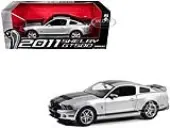 2011 Shelby GT500 Ingot Silver Metallic with Black Stripes 1/18 Diecast Model Car by Greenlight