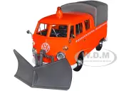 Volkswagen Type 2 (T1) Pickup Truck Orange with Snow Plow and Camper Shell 1/24 Diecast Model Car by Motormax