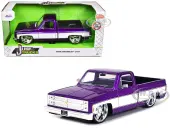 1985 Chevrolet C-10 Pickup Truck Purple Metallic and White with Lorenzo Wheels ""Just Trucks"" Series 1/24 Diecast Model Car by Jada
