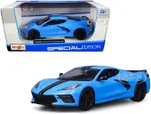 2020 Chevrolet Corvette Stingray Z51 Coupe Blue with Black Stripes 1/24 Diecast Model Car by Maisto