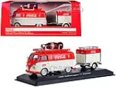 1960 Volkswagen T1 Kombi Van with Trailer Red and Cream ""Coca-Cola"" 1/43 Diecast Model Car by Motor City Classics