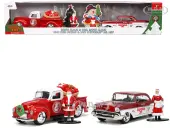 1941 Ford Pickup Truck Red and White ""Santas Workshop"" and 1957 Chevrolet Bel Air Red Metallic and White ""Express 25"" with Mr. and Mrs. Santa Claus D