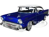 1957 Chevrolet Bel Air Lowrider Candy Blue with White Top ""Get Low"" Series 1/24 Diecast Model Car by Motormax