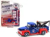 1954 Ford F-100 Tow Truck with Drop-in Tow Hook ""Standard Oil"" Blue and Matt Red ""Running on Empty"" Series 13 1/64 Diecast Model Car by Greenlight