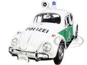 1966 Volkswagen Beetle German Police Car White and Green 1/24 Diecast Model Car by Motormax
