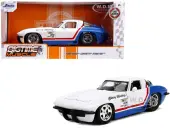 1963 Chevrolet Corvette Stingray White and Blue with Red Stripe ""Chevy Racing"" ""Bigtime Muscle"" 1/24 Diecast Model Car by Jada