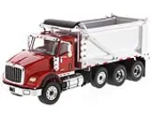 International HX620 Tandem Axle with Pusher Axle OX Stampede Dump Truck Red and Chrome ""Transport Series"" 1/50 Diecast Model by Diecast Masters