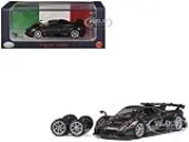Pagani Imola Dark Gray Metallic with Carbon and Orange Accents with Extra Wheels 1/64 Diecast Model Car by CM Model