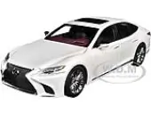 Lexus LS500h Sonic White Metallic with Crimson and Black Interior 1/18 Model Car by Autoart