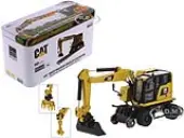 CAT Caterpillar M323F Railroad Wheeled Excavator with 3 Accessories (Safety Yellow Version) ""High Line"" Series 1/87 (HO) Diecast Model by Diecast Mas