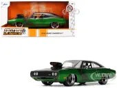 1970 Dodge Charger R/T Dark Gray Metallic and Green Metallic with Dark Gray Stripes ""Bigtime Muscle"" Series 1/24 Diecast Model Car by Jada