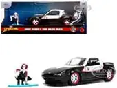 1990 Mazda Miata Black and White with Graphics and Ghost Spider Diecast Figure ""Spider-Man"" ""Marvel"" Series 1/32 Diecast Model Car by Jada