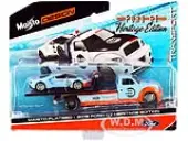 2019 Ford GT 9 Heritage Edition with Flatbed Truck Light Blue and Orange ""Elite Transport"" Series 1/64 Diecast Model Cars by Maisto