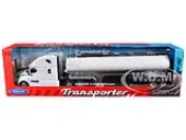 Freightliner Cascadia Truck White with White Tanker Trailer ""Transporter"" Series 1/32 Diecast Model by Welly