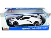 2020 Chevrolet Corvette Stingray C8 Coupe with High Wing White with Black Stripes 1/18 Diecast Model Car by Maisto