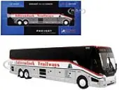 Prevost H3-45 Coach Bus ""Adirondack Trailways"" Silver Metallic and White with Red Stripes Limited Edition 1/87 (HO) Diecast Model by Iconic Replicas