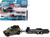 2004 Hummer H2 Medium Sage Green with Open Trailer Limited Edition to 6012 pieces Worldwide ""Truck and Trailer"" Series 1/64 Diecast Model Car by John