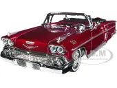 1958 Chevrolet Impala Convertible Lowrider Dark Red Metallic with Red Interior ""Get Low"" Series 1/24 Diecast Model Car by Motormax
