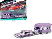 1959 Chevrolet Impala Purple Metallic with White Graphics and Alameda Trailer Purple Metallic and White ""Tow &amp; Go"" Series 1/64 Diecast Model Car