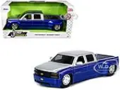 1999 Chevrolet Silverado Dually Pickup Truck Blue Metallic and Silver with Stock Wheels ""Just Trucks"" Series 1/24 Diecast Model Car by Jada