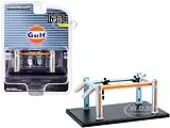 Adjustable Four-Post Lift ""Gulf Oil"" Light Blue and Orange ""Four-Post Lifts"" Series 1 1/64 Diecast Model by Greenlight