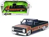 1985 Chevrolet C-10 Pickup Truck Black with Stripes and Paradox Wheels ""Just Trucks"" Series 1/24 Diecast Model Car by Jada