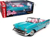 1957 Chevrolet Bel Air Convertible Aqua Blue with Pink Interior ""Barbie"" ""Silver Screen Machines"" 1/18 Diecast Model Car by Auto World