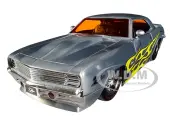 1969 Chevrolet Camaro Raw Metal with Yellow Flames ""Bigtime Muscle"" ""Jada 20th Anniversary"" 1/24 Diecast Model Car by Jada