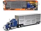 Kenworth W900 Truck Blue with Potbelly Livestock Trailer Chrome ""Long Haul Truckers"" Series 1/43 Diecast Model by New Ray
