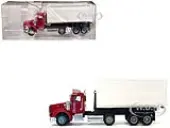 Peterbilt 367 Roll-Off Dump Truck Red with White Box 1/87 (HO) Plastic Model Car by Promotex
