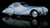 1937-1939 Talbot Lago T150 SS Figoni &amp; Falaschi ""Teardrop"" Coupe RHD (Right Hand Drive) Blue Metallic with Red Interior 1/18 Diecast Model Car by