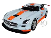 Mercedes Benz SLS AMG GT3 with ""Gulf"" Livery Light Blue with Orange Stripe 1/24 Diecast Model Car by Motormax