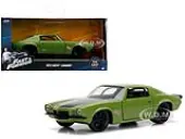 Doms 1973 Chevrolet Camaro ""F-Bomb"" Matt Green with Black Hood Stripe ""Fast &amp; Furious"" Movie 1/32 Diecast Model Car by Jada