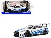 2024 Nissan GT-R (R35) RHD (Right Hand Drive) with Liberty Walk 2.0 Body Kit White Metallic with Blue Stripes ""For Paul Tribute"" 1/18 Diecast Model C