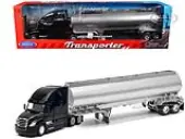 Freightliner Cascadia Truck Black with Silver Tanker Trailer ""Transporter"" Series 1/32 Diecast Model by Welly
