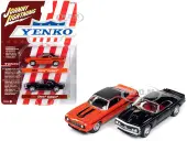 1969 Chevrolet Camaro Hugger Orange with Black Top and Stripes and 1967 Chevrolet Camaro Black with White Stripe and Red Interior ""Yenko"" Series Set