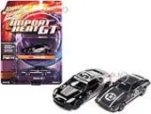 2006 Nissan 350Z 57 Black and Silver with Graphics and 1981 Mazda RX-7 13 Dark Silver with Stripes ""Import Heat GT"" Set of 2 Cars 1/64 Diecast Model