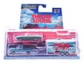 1966 Ford Thunderbird Convertible Blue (Dust Covered) and 1967 Ford F-250 Pickup Truck Blue with Enclosed Car Hauler ""Thelma &amp; Louise"" (1991) Mov